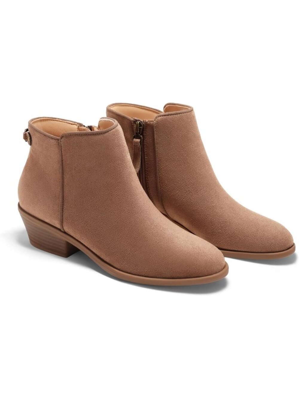 Women's Taupe Chunky Low Heel Side Zipper Fall Dress Pointed Toe Short Boots